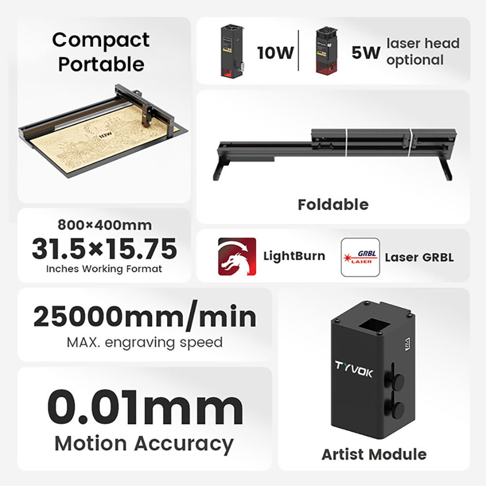 Tyvok Spider A1 Laser Engraver and Cutter 10W 800L 800x400mm