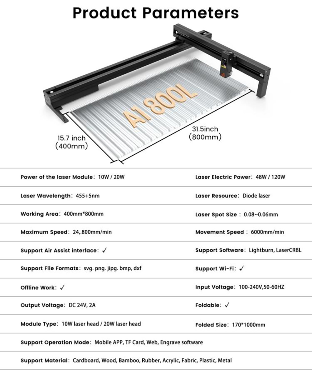 Tyvok Spider A1 Laser Engraver and Cutter 10W 800L 800x400mm