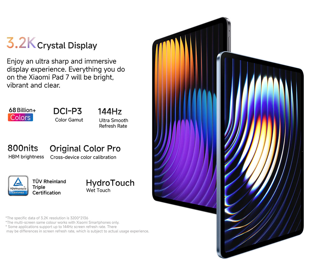 Xiaomi Pad 7 Tablet Chinese Version, 11.1 inch 3200*2136 Screen, Snapdragon 7 8 Core Max 2.8GHz, 8GB RAM 256GB ROM, 13MP+8MP Camera, 8850mAh Battery, WiFi 6E Bluetooth 5.4, Dolby Atmos - Blue