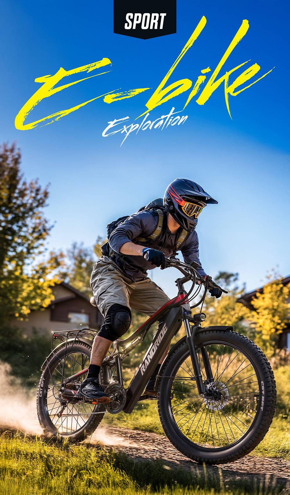 RANDRIDE YG90B Elektrofahrrad, 1000-W-Motor, 45 km/h H&ouml;chstgeschwindigkeit, 48 V, 17 Ah Akku, 80&ndash;90 km/h maximale Reichweite, 27,5 x 2,4 Zoll CST-Reifen, 120 kg Tragkraft