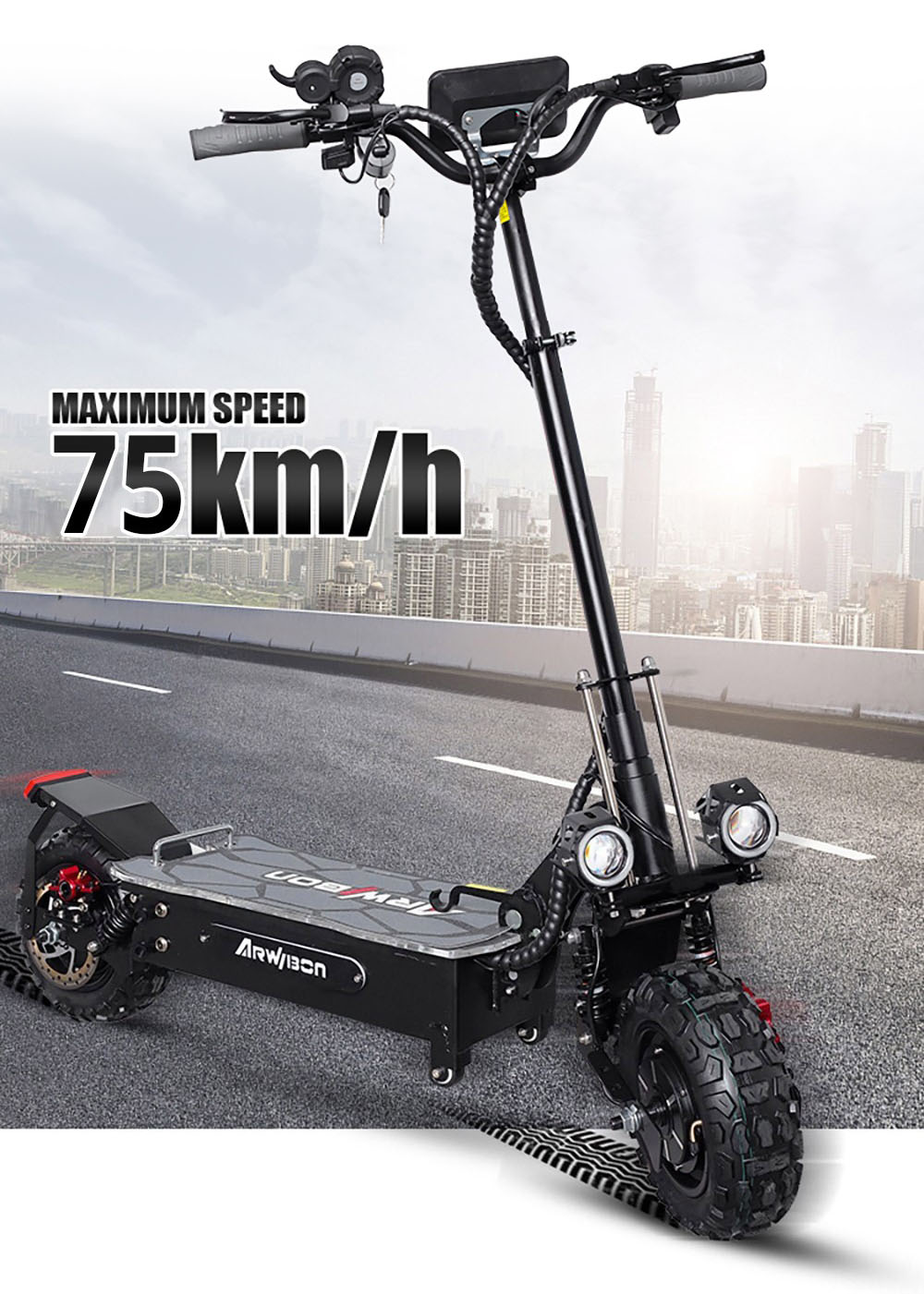 ARWIBON Q06 Pro Electric Scooter 11 inch Off-road Tire 60V 2800W Dual Motor 55-75km/h Max Speed 27Ah Battery 50-70kmRang