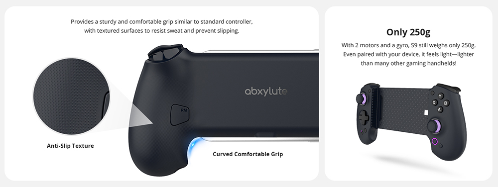 abxylute S9 Gaming Controller, Compatible with iPhone 15/16 Series, iPad Mini 6/7, Android Phone & Tablet, Max Stretch 216mm, Gaming App