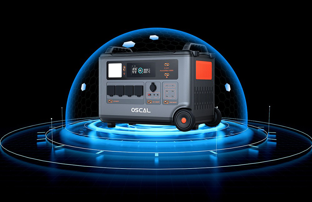 Oscal PowerMax6000 6000W Rugged Power Station, 3600Wh to 57600Wh LiFePO4 Battery, 14 Outlets, 120V/240V Dual Voltage Output, 3500+ Life Circle, Smart APP Control, 5 LED Light Modes, Morse Code Signal
