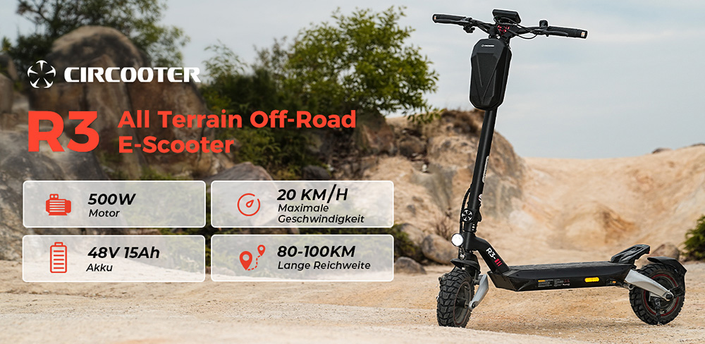 CIRCOOTER R3 Electric Scooter ABE Version, 500W Motor, 48V 15Ah Battery, 10 inch Tires, 20km/h Max Speed, 100km Range, Disc Brake + Electronic Brake, APP Control