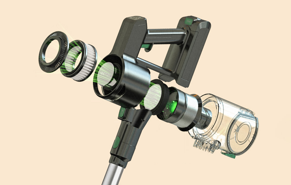 Vactidy V9 Cordless Vacuum Cleaner, 25KPa Suction, 1L Dustbin, 5 Layers Filtration System, One-Button Emptying, LED Touch Panel, Bright LED Headlights, Up to 45min Runtime