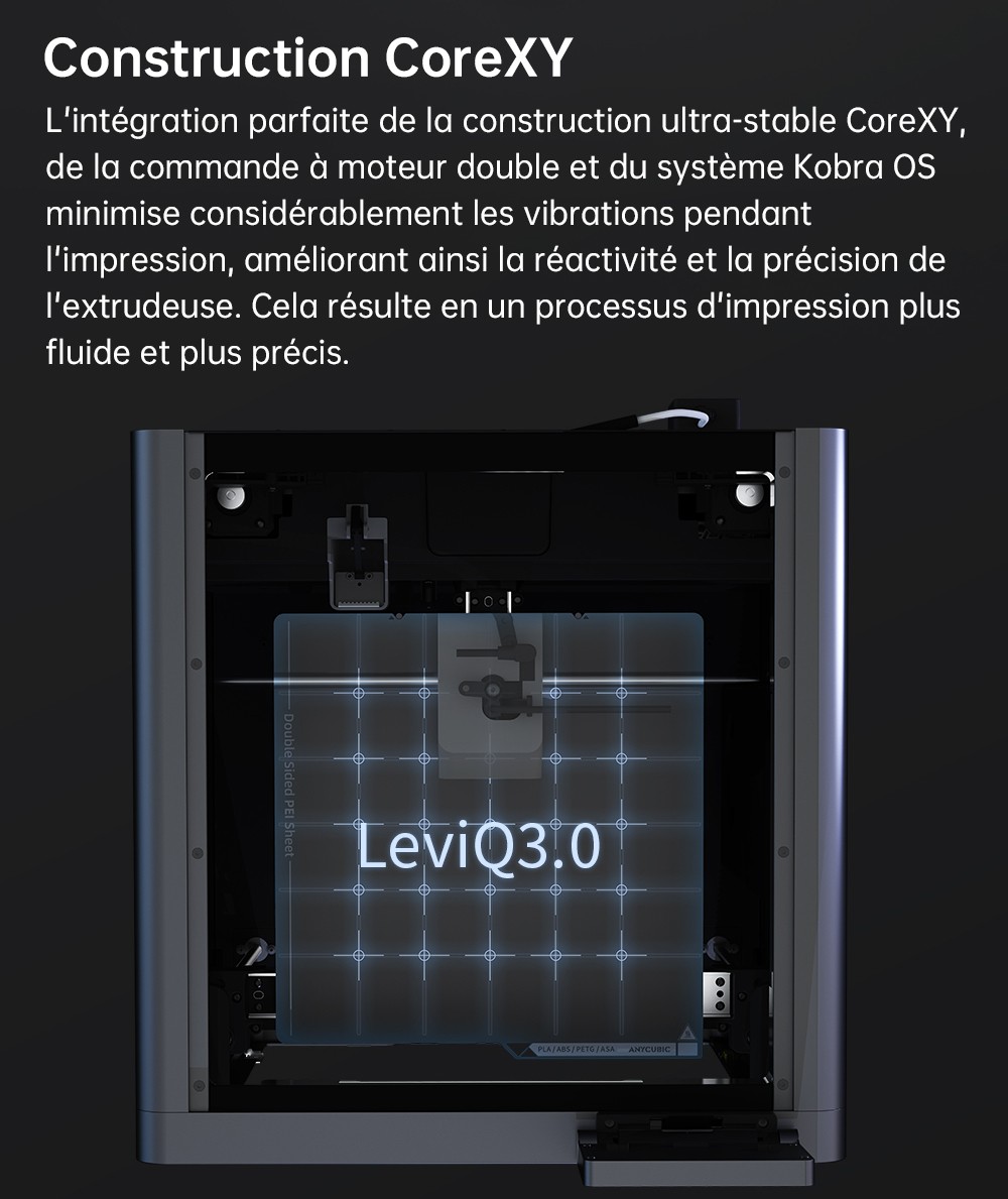 Imprimante 3D ANYCUBIC KOBRA S1 COMBO, impression 8 couleurs &eacute;clatantes, vitesse ultra-rapide de 600 mm/s, mise &agrave; niveau automatique, t&ecirc;te d'impression 320 &deg;C, ultra-silencieuse 44 dB, construction CoreXY, 250 x 250 x 250 mm