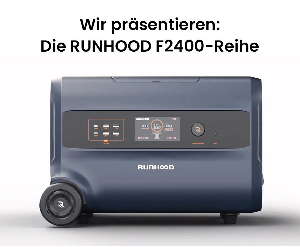 RUNHOOD F2400 3-in-1 Tragbares Kraftwerk, 2400 W 2400 Wh LiFePO4-Akku, 4800 W Spitzenleistung, Generator f&uuml;r den Au&szlig;enbereich, Stromspeichersystem f&uuml;r den Balkon