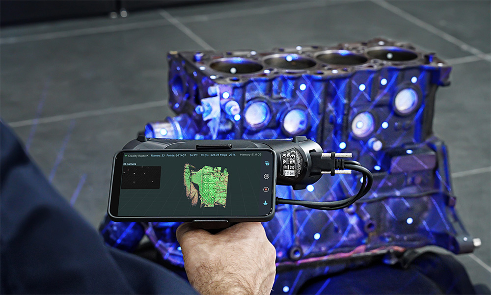 Creality RaptorX 3D Scanner, Wireless Hybrid 41-line Blue Laser & NIR, Objects Between 5-4000mm, Wireless Handle, 0.02mm Accuracy