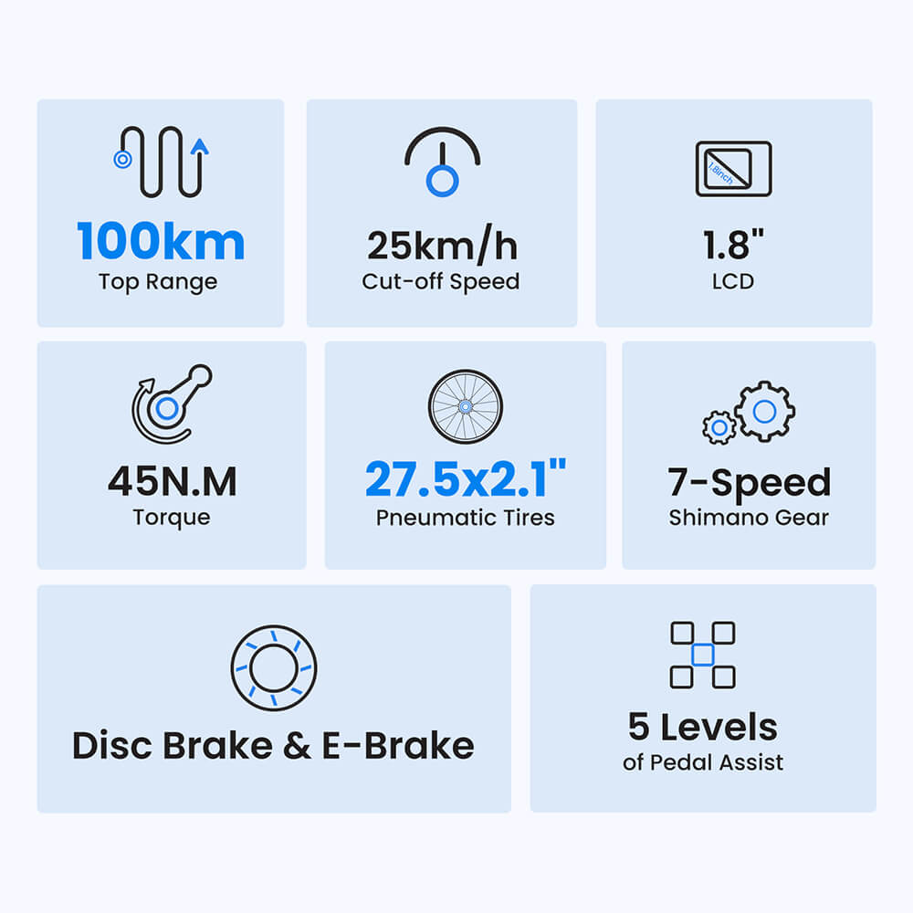 Touroll J1 ST 27.5 inch Trekking Bike with 250W Motor, 36V 15.6Ah Battery, Max 100km Range, 1.8