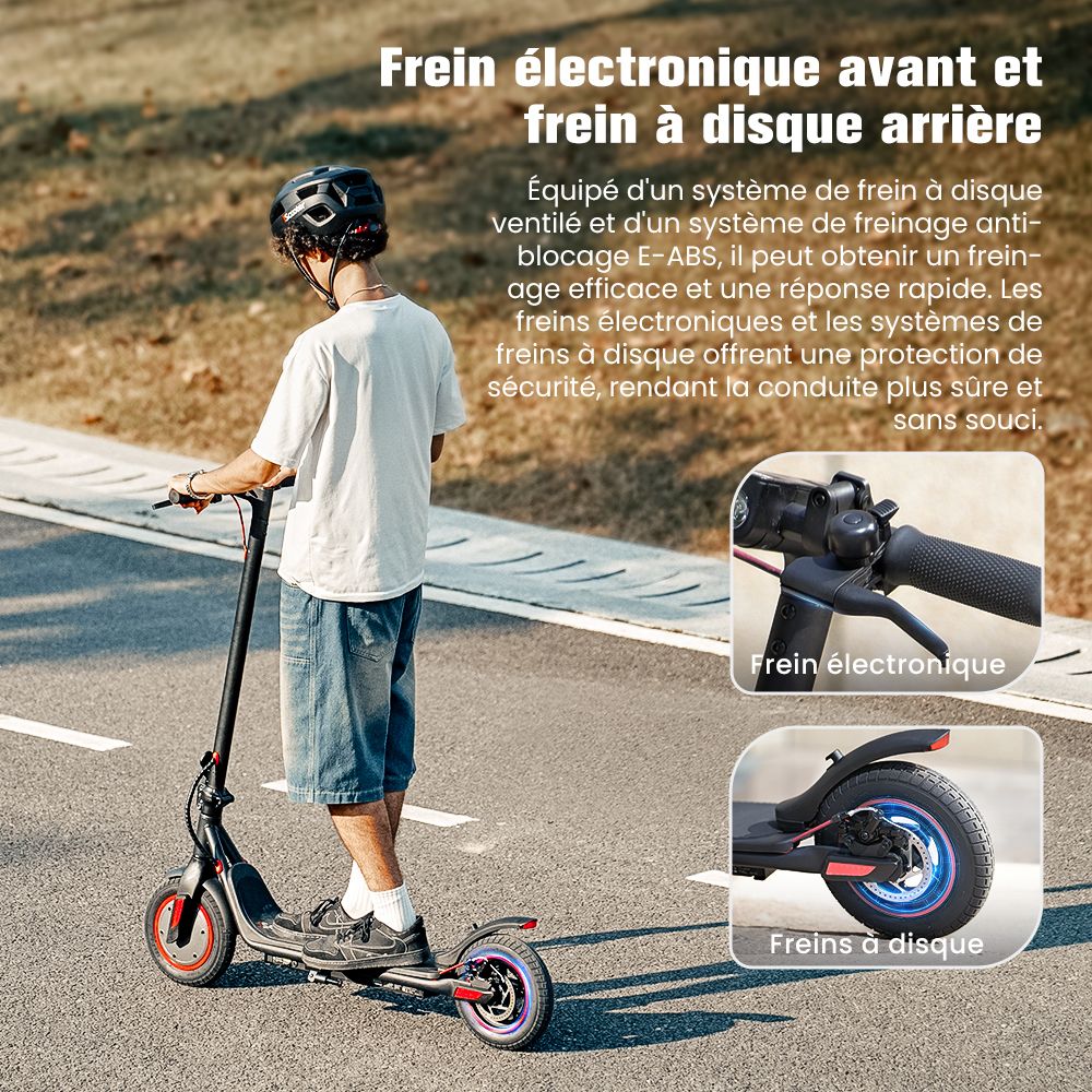 iScooter i9M Trottinette électrique, moteur 500 W, batterie 42 V 7,5 Ah, pneus pneumatiques 10 pouces, vitesse maximale 35 km/h, autonomie 30 km, frein électronique avant et frein à disque arrière, contrôle par application, écran LCD