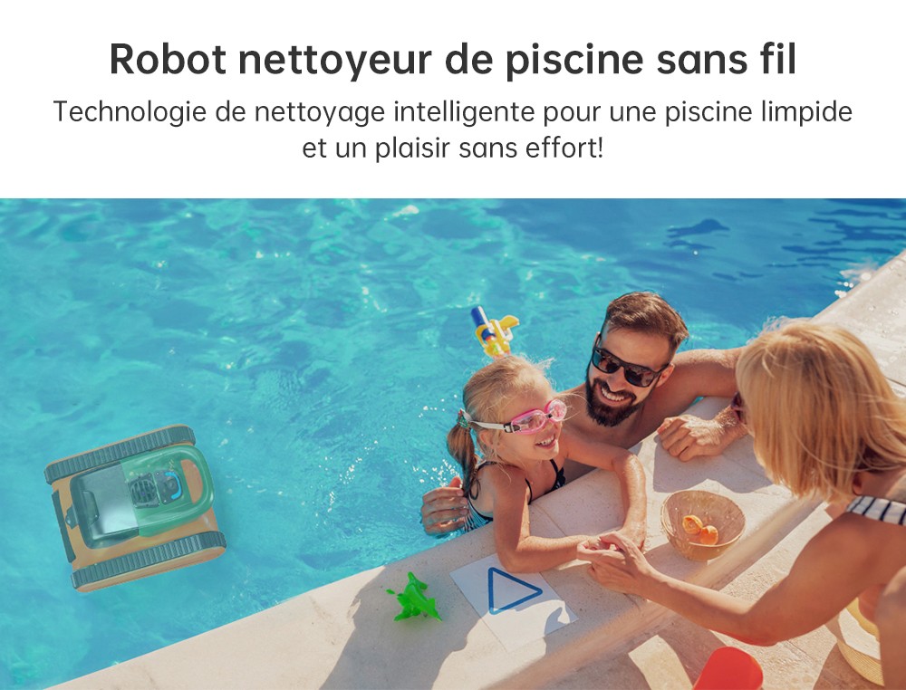 Seauto Crab Robotic Pool Cleaner sans fil, jusqu'&agrave; 2,5 heures d'autonomie, grand panier filtrant de 3,5 L, escalade des murs, nettoyage de la ligne de flottaison, charge rapide de 2,5 heures, convient pour une zone de 2000 pieds carr&eacute;s