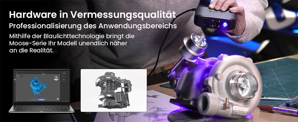 3DMakerpro Moose 3D-Scanner, 0,03 mm Genauigkeit, 0,07 mm Aufl&ouml;sung, blaue LED-Lichtquelle, 24-Bit-Farbkamera, Al Visual Tracking, 10 fps Bildrate, Anti-Shake-Objektive, kompatibel mit Windows/MacOS