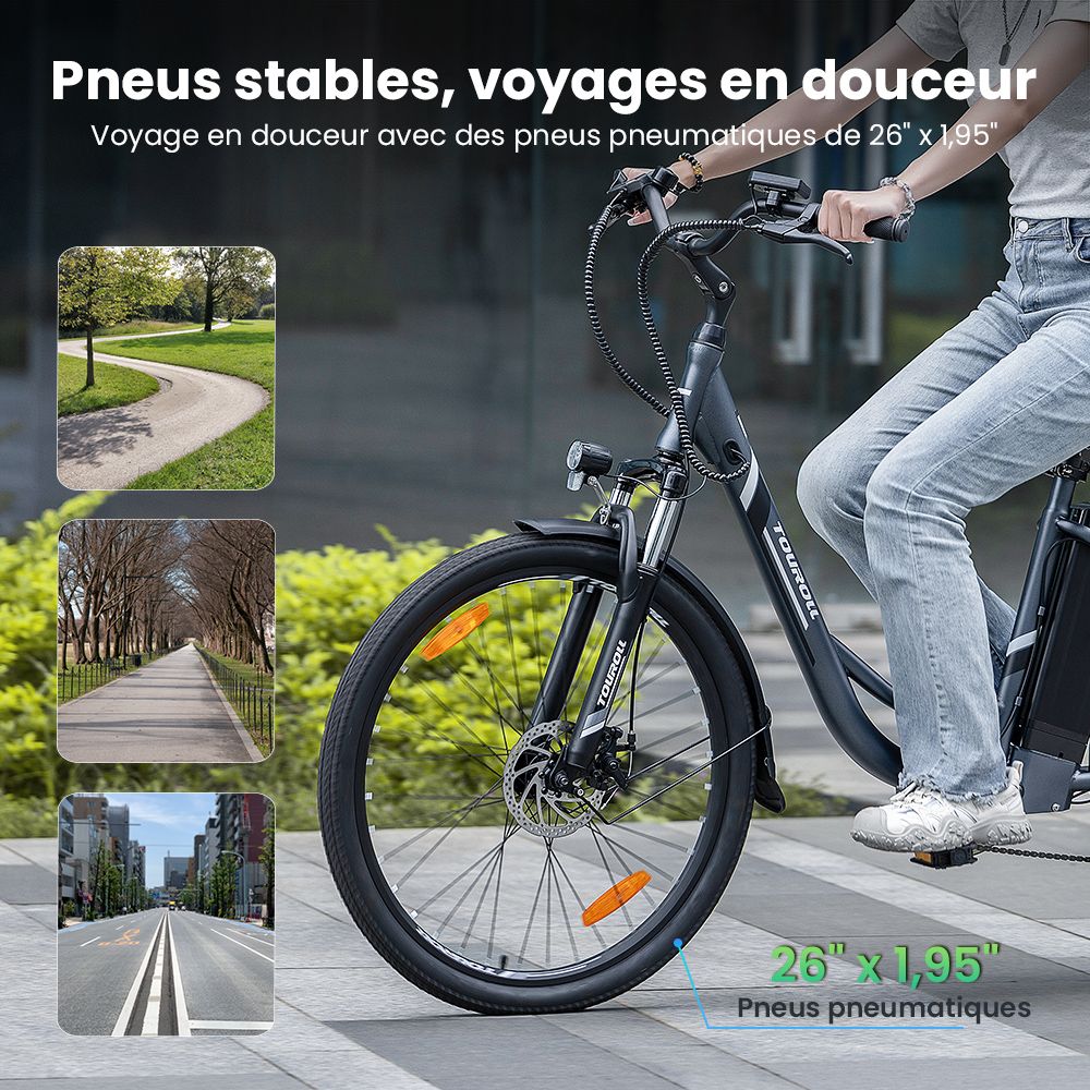 Touroll B1 V&eacute;lo de ville &eacute;lectrique, moteur 250 W, couple 45 Nm, pneu 26