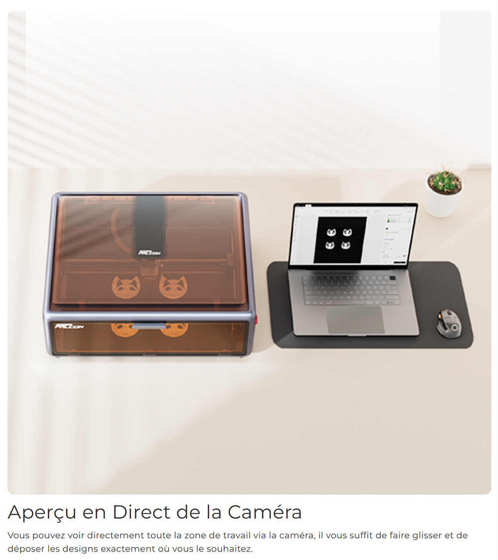 Creality Falcon A1 Graveur laser 10 W, cam&eacute;ra intelligente, vitesse rapide de 600 mm/s, capot de protection des yeux, ventilateur d'extraction, 305*381 mm