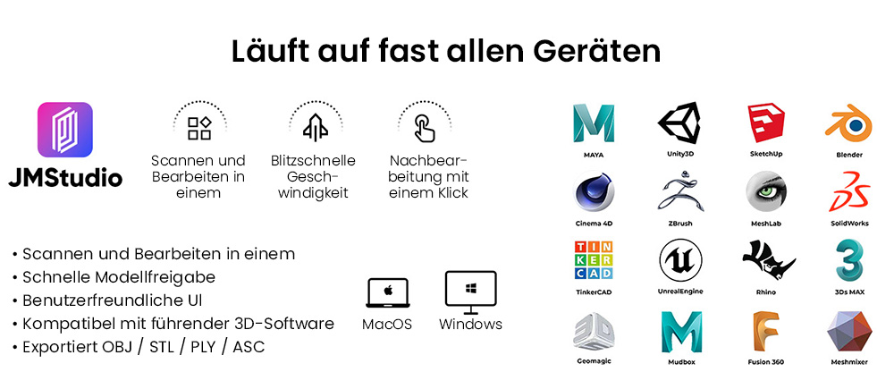 3DMakerpro Moose 3D-Scanner, 0,03 mm Genauigkeit, 0,07 mm Aufl&ouml;sung, blaue LED-Lichtquelle, 24-Bit-Farbkamera, Al Visual Tracking, 10 fps Bildrate, Anti-Shake-Objektive, kompatibel mit Windows/MacOS