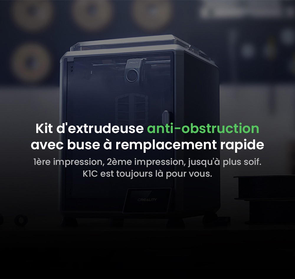 Imprimante 3D Creality K1C, vitesse maximale de 600 mm/s, cam&eacute;ra AI, buse &agrave; changement rapide, extrudeuse enti&egrave;rement en m&eacute;tal, imprime en fibre de carbone, filtre &agrave; air et mode silencieux
