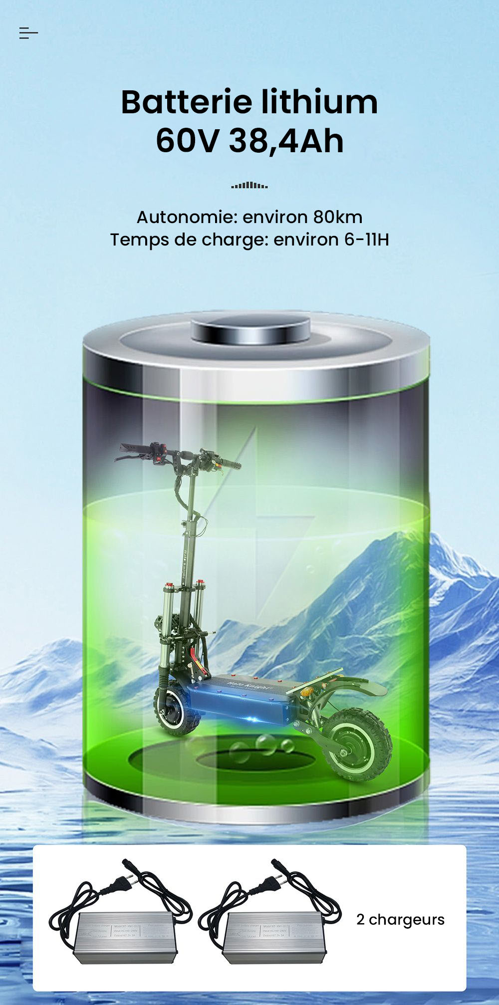 Halo Knight T107 Pro Trottinette &eacute;lectrique, Pneu tout-terrain 11 pouces, 3000W*2 Double moteur, Vitesse maximale 95 km/h, Batterie 60V 38.4Ah, Autonomie maximale 80 km