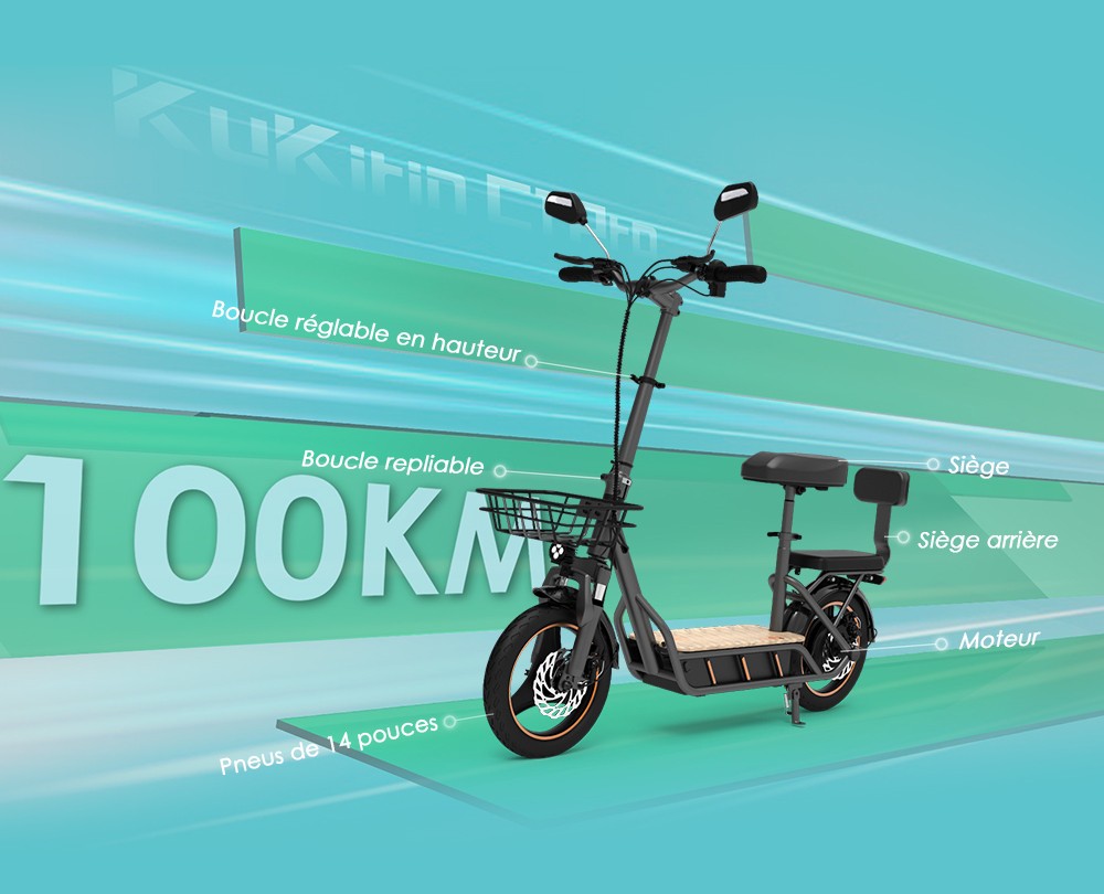 (Version am&eacute;lior&eacute;e) Trottinette &eacute;lectrique KuKirin C1 Pro, moteur 500 W, batterie 48 V 26 Ah, pneu pneumatique 14 pouces, vitesse maximale 45 km, autonomie 100 km, pliage en un clic, si&egrave;ge arri&egrave;re et panier de rangement avant, r&eacute;troviseur
