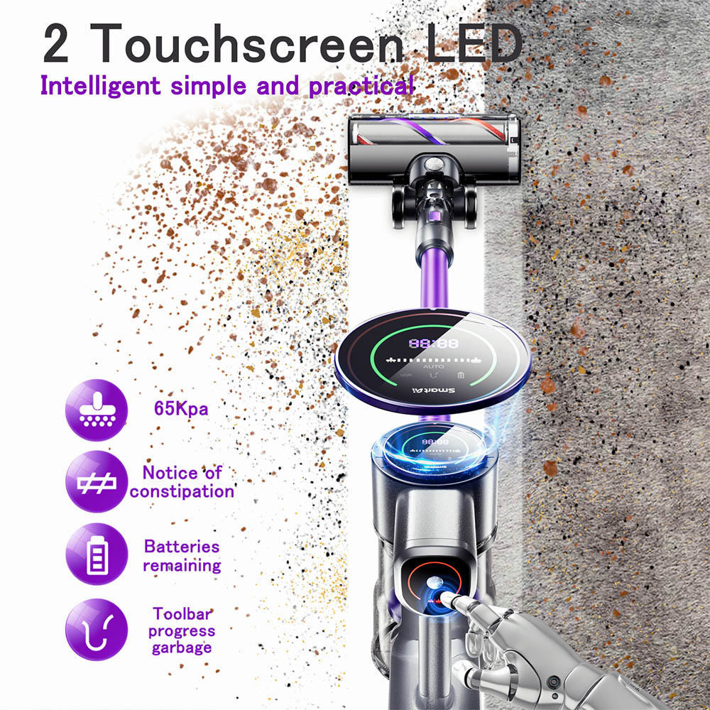 SmartAI P40 Kabelloser Staubsauger, 33 KPa Saugleistung, 55 Min. Laufzeit, 400 W b&uuml;rstenloser Motor, LED-Touchscreen, 1,3-l-Staubbeh&auml;lter