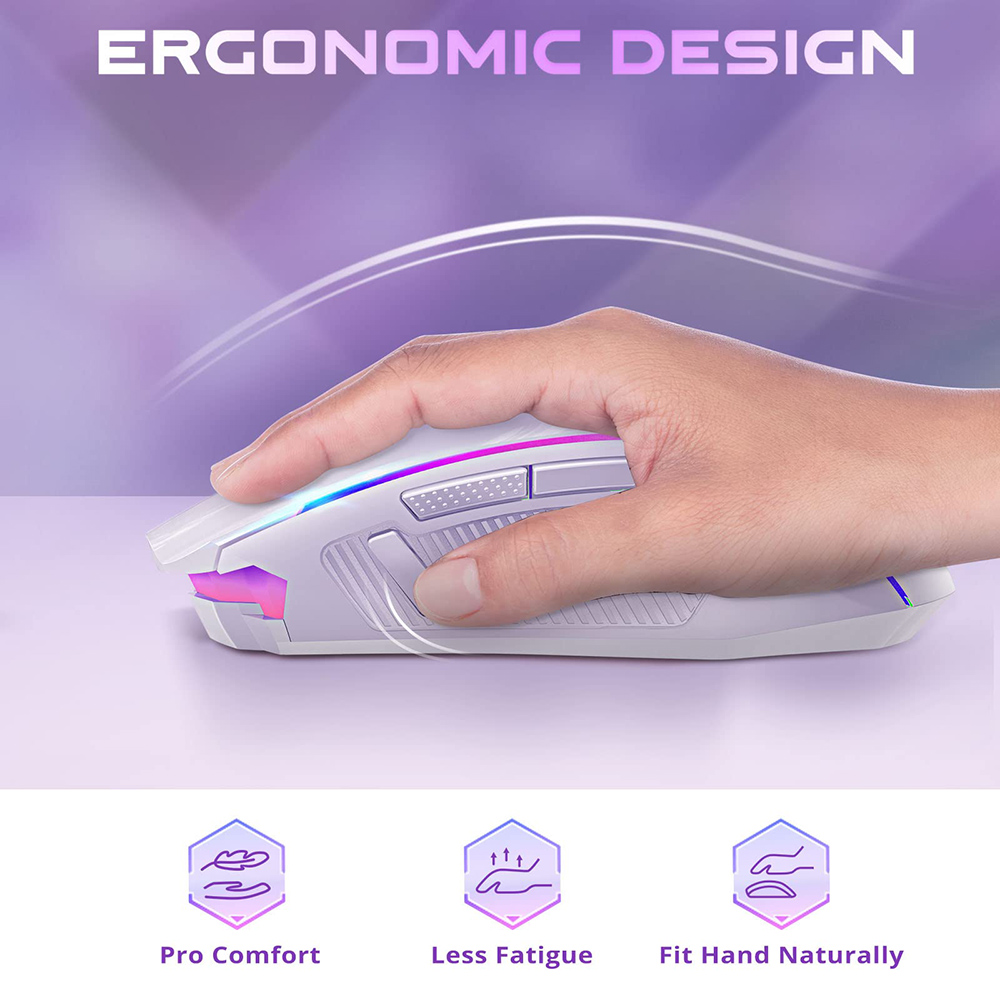 Refurbished Redragon M910-WS RANGER LITE RGB 2.4G Wireless/Wired Double Modes Gaming Mouse 8000 DPI with Rapid Fire Buttons - White