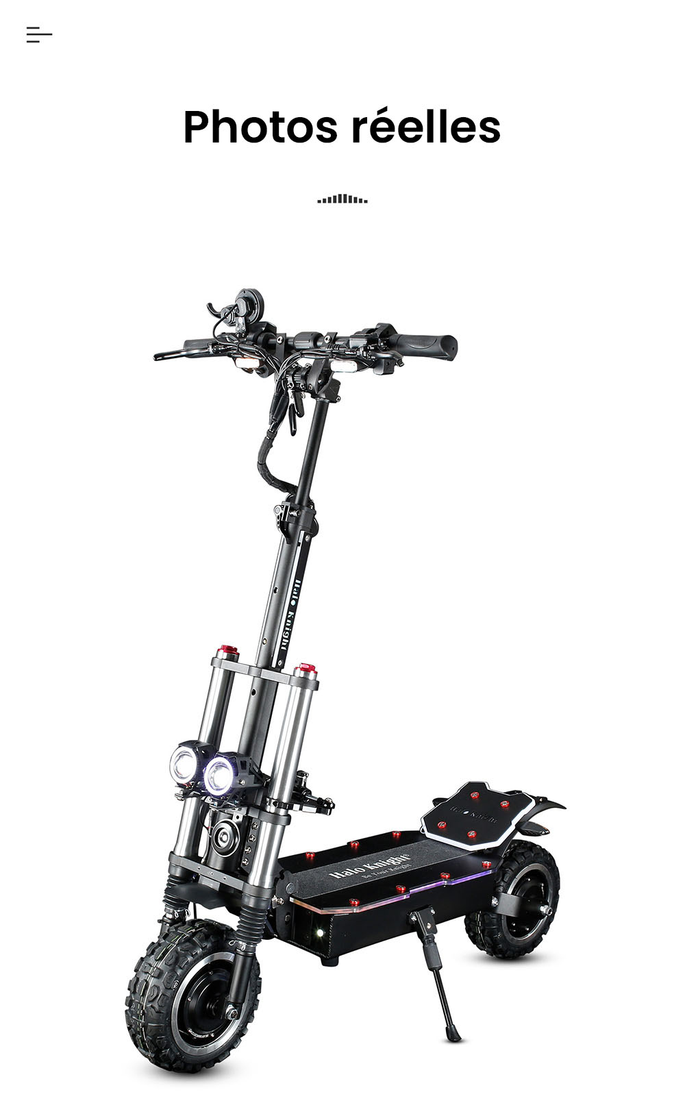 Halo Knight T107 Pro Trottinette &eacute;lectrique, Pneu tout-terrain 11 pouces, 3000W*2 Double moteur, Vitesse maximale 95 km/h, Batterie 60V 38.4Ah, Autonomie maximale 80 km