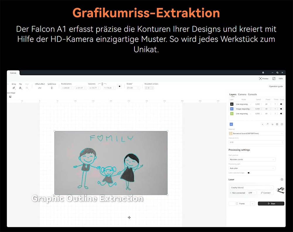 Creality Falcon A1 10 W Lasergravierer/Schneider, Smart-Kamera, 600 mm/s schnelle Geschwindigkeit, Augenschutzabdeckung, Abluftventilator, 305 x 381 mm