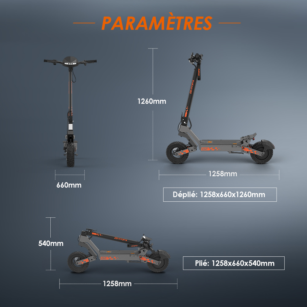 Kukirin G2 Mise &agrave; jour 2025 Trottinette &eacute;lectrique pliable , Moteur 800 W, Batterie 48 V 15 Ah, Pneu 10 pouces, Vitesse maximale 45 km/h, Autonomie 55 km, &Eacute;cran tactile, Frein &agrave; disque, Syst&egrave;me 7 lumi&egrave;res - Noir