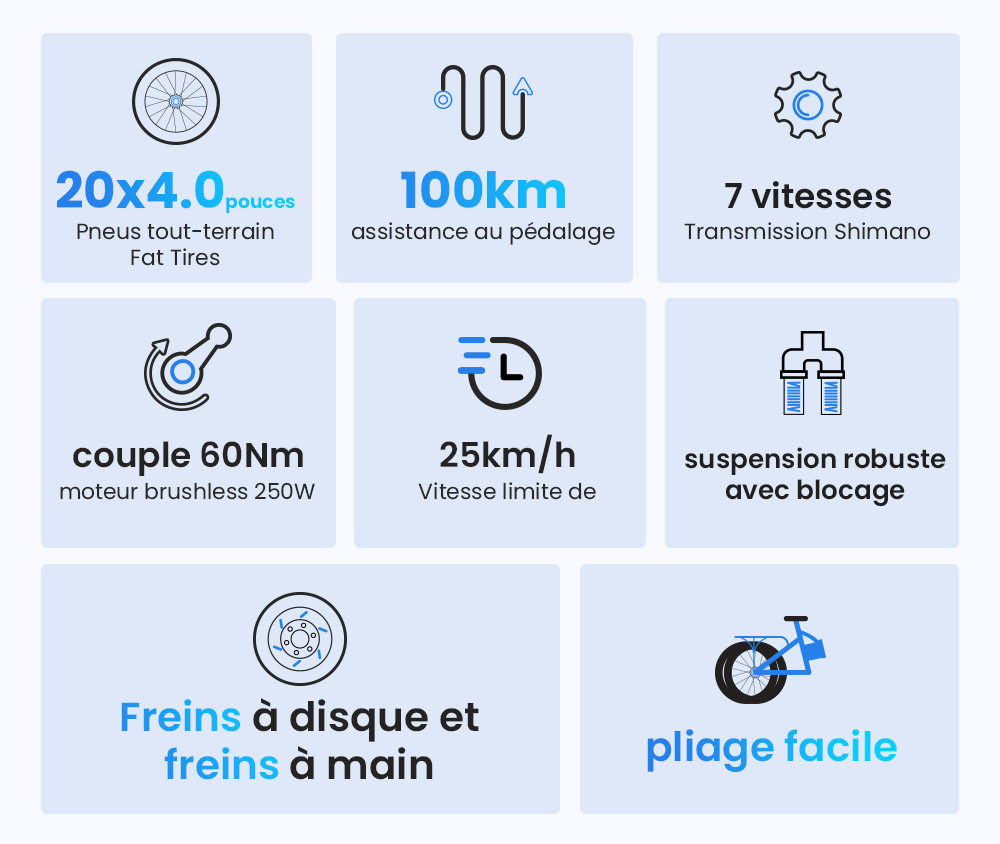 Touroll S1 V&eacute;lo de montagne &eacute;lectrique, avec gros pneu 20