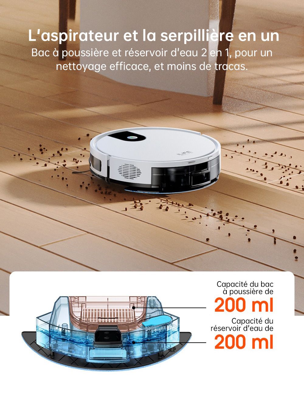 ILIFE G9 Pro robotporszívó, automatikus ürítő dokkolóegységgel, giroszkópos navigációval, 3000 Pa szívóerővel, 100 perc üzemidővel, 2,5 literes porzsákkal, sík/szél/pont/max móddal, Alexa/Google Home támogatással, távirányítóval, fehér