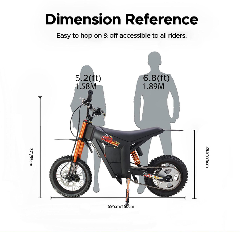 KUGOO Wish 01 Elektrisches Mountainbike, 1500-W-Motor, 48-V-21-Ah-Akku, 55 km/h H&ouml;chstgeschwindigkeit, 50 km Reichweite, 14-Zoll-Vorderreifen + 12-Zoll-Hinterreifen, hydraulische Federung, hydraulische Bremse