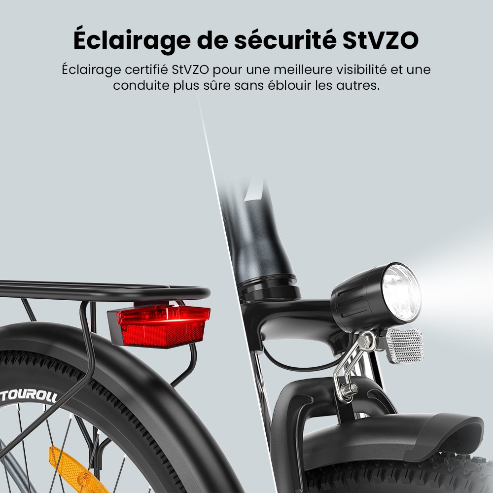 Touroll B1 V&eacute;lo de ville &eacute;lectrique, moteur 250 W, couple 45 Nm, pneu 26