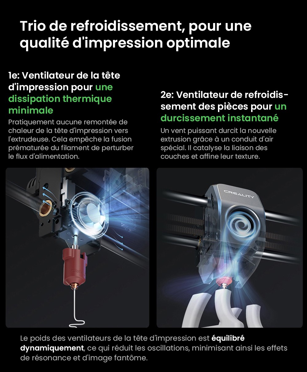 Imprimante 3D Creality K1C, vitesse maximale de 600 mm/s, cam&eacute;ra AI, buse &agrave; changement rapide, extrudeuse enti&egrave;rement en m&eacute;tal, imprime en fibre de carbone, filtre &agrave; air et mode silencieux