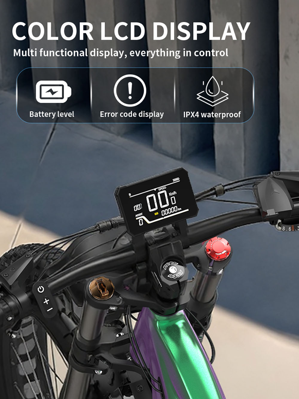 DUOTTS E26 V&eacute;lo &eacute;lectrique, moteur Bafang 750 W, capteur de couple, batterie SAMSUNG 48 V 20 Ah, pneus 26 x 4,0 pouces, vitesse maximale 55 km/h, autonomie maximale 120 km, freins &agrave; disque hydrauliques TEKTRO, suspension avant et arri&egrave;re, Shimano 8 vitesses - Vert Violet