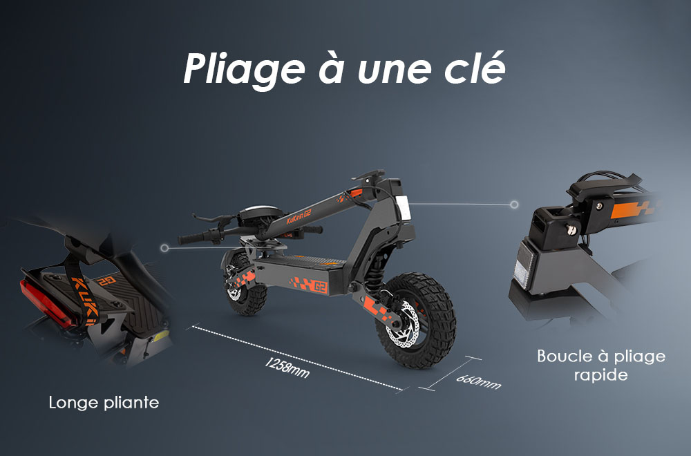 Kukirin G2 Mise &agrave; jour 2025 Trottinette &eacute;lectrique pliable , Moteur 800 W, Batterie 48 V 15 Ah, Pneu 10 pouces, Vitesse maximale 45 km/h, Autonomie 55 km, &Eacute;cran tactile, Frein &agrave; disque, Syst&egrave;me 7 lumi&egrave;res - Noir