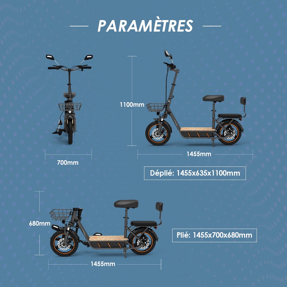 (Version am&eacute;lior&eacute;e) Trottinette &eacute;lectrique KuKirin C1 Pro, moteur 500 W, batterie 48 V 26 Ah, pneu pneumatique 14 pouces, vitesse maximale 45 km, autonomie 100 km, pliage en un clic, si&egrave;ge arri&egrave;re et panier de rangement avant, r&eacute;troviseur