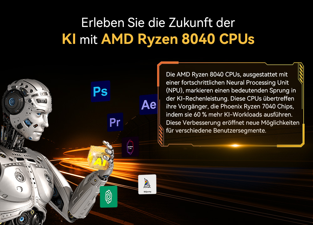 GEEKOM A8 AI Mini-PC, AMD Ryzen 7 8845HS 8 Kerne, max. 5,1 GHz, 32 GB RAM, 1 TB SSD, USB 3.2 Typ C (8K bei 30 Hz) + USB 4.0 Typ C (8K bei 30 Hz) + 2 * HDMI 2.0 (4K bei 60 Hz) Vierfach-Bildschirmanzeige, WiFi 6E Bluetooth 5.2, 3 * USB 3.2 Typ A, 1 * USB 2.0, 1 * RJ45, 1 * Headset-Buchse