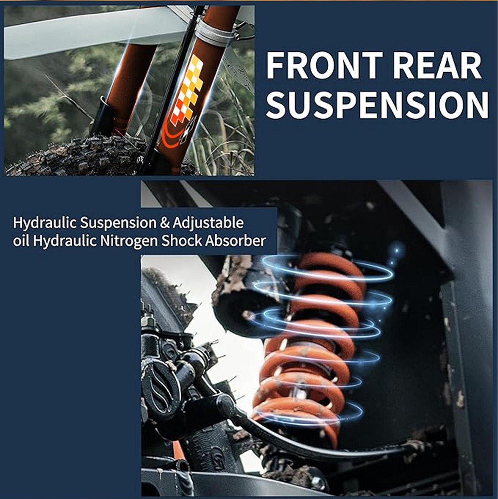 KUGOO Wish 01 Elektrisches Mountainbike, 1500-W-Motor, 48-V-21-Ah-Akku, 55 km/h H&ouml;chstgeschwindigkeit, 50 km Reichweite, 14-Zoll-Vorderreifen + 12-Zoll-Hinterreifen, hydraulische Federung, hydraulische Bremse