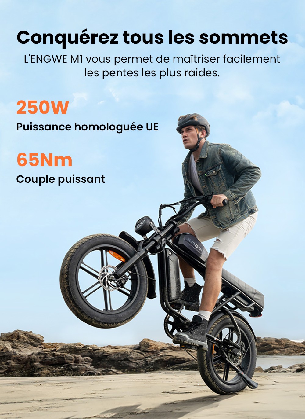 ENGWE M1 Vélo électrique, moteur 250 W, batterie 48 V 15,6 Ah, gros pneu 20 x 4,0 pouces, vitesse maximale 25 km/h, autonomie 90 km, freins à disque hydrauliques, double suspension, Shimano 7 vitesses, écran LCD - Jaune