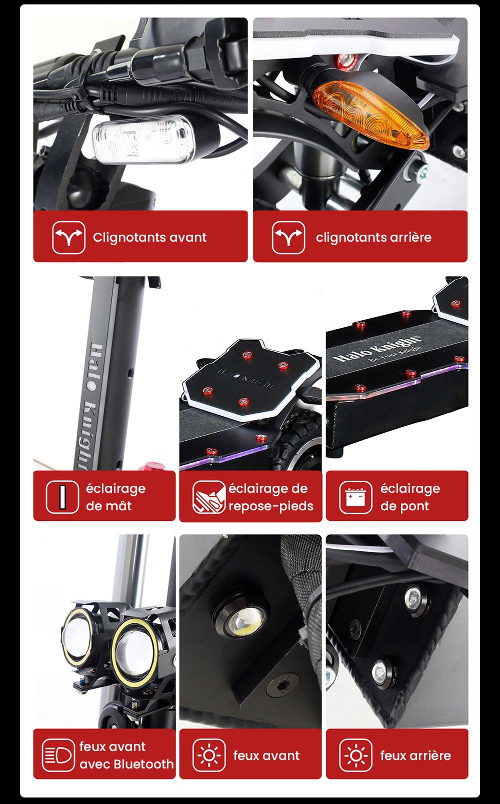 Halo Knight T107 Pro Trottinette &eacute;lectrique, Pneu tout-terrain 11 pouces, 3000W*2 Double moteur, Vitesse maximale 95 km/h, Batterie 60V 38.4Ah, Autonomie maximale 80 km