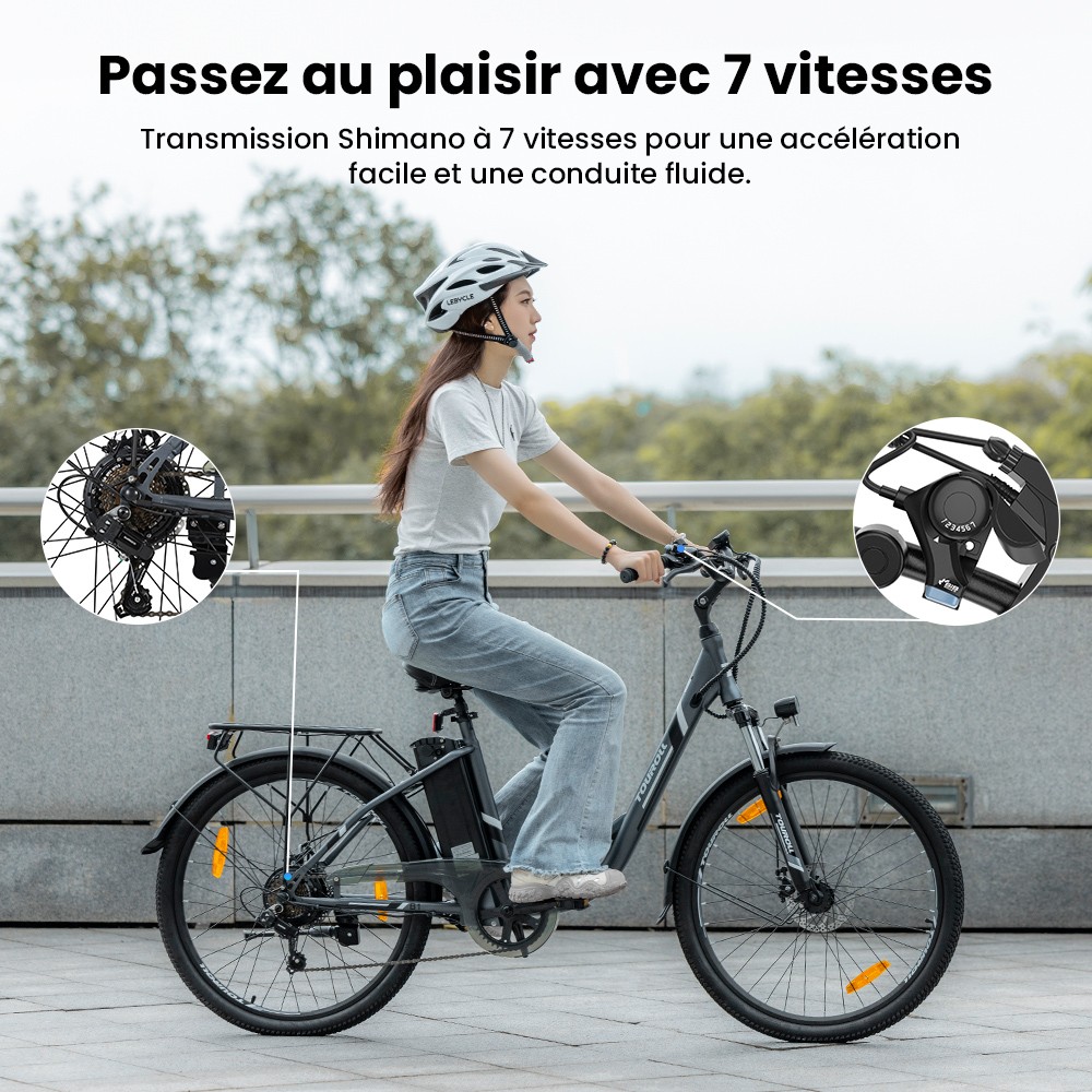 Touroll B1 V&eacute;lo de ville &eacute;lectrique, moteur 250 W, couple 45 Nm, pneu 26