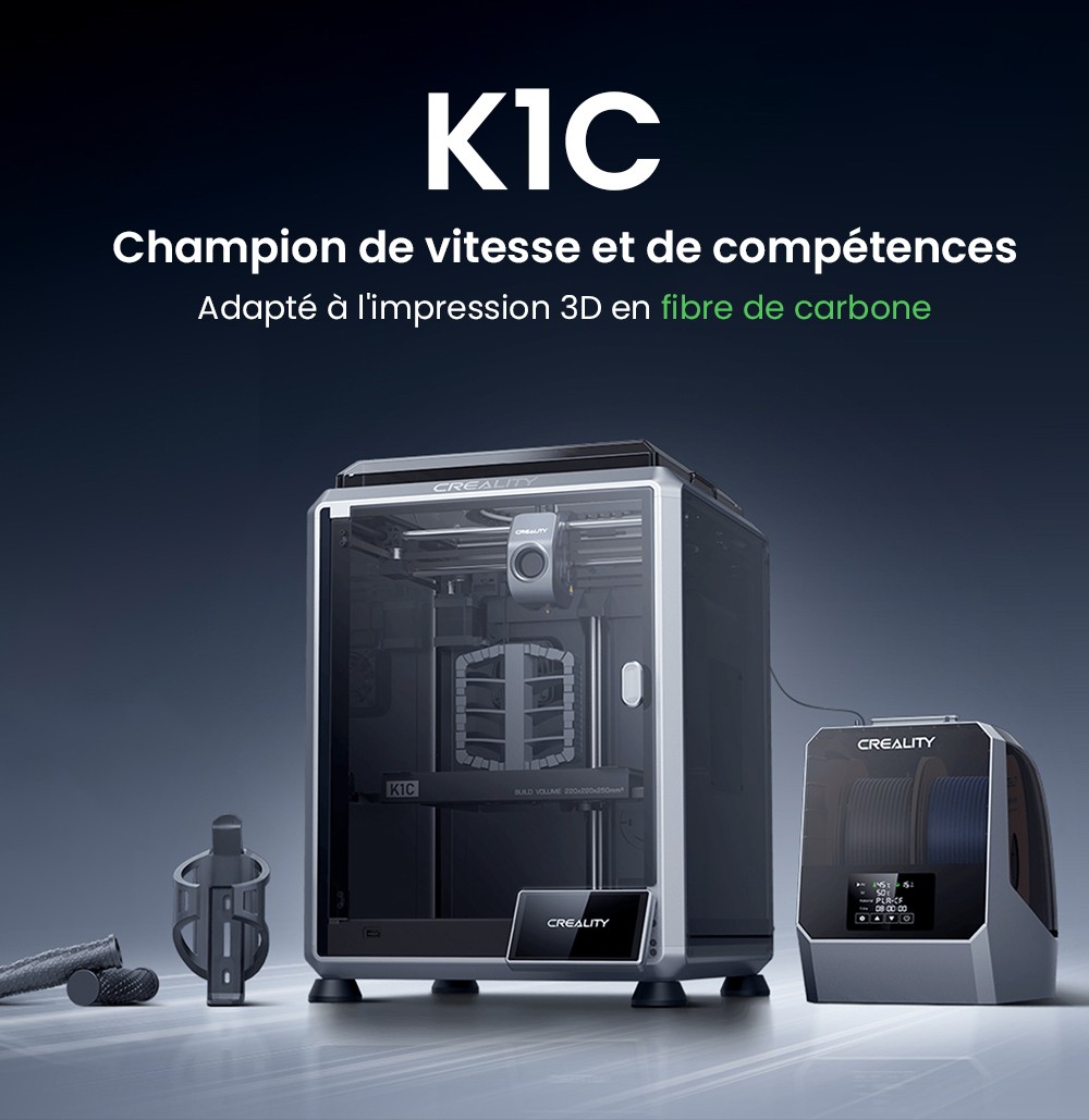 Imprimante 3D Creality K1C, vitesse maximale de 600 mm/s, cam&eacute;ra AI, buse &agrave; changement rapide, extrudeuse enti&egrave;rement en m&eacute;tal, imprime en fibre de carbone, filtre &agrave; air et mode silencieux
