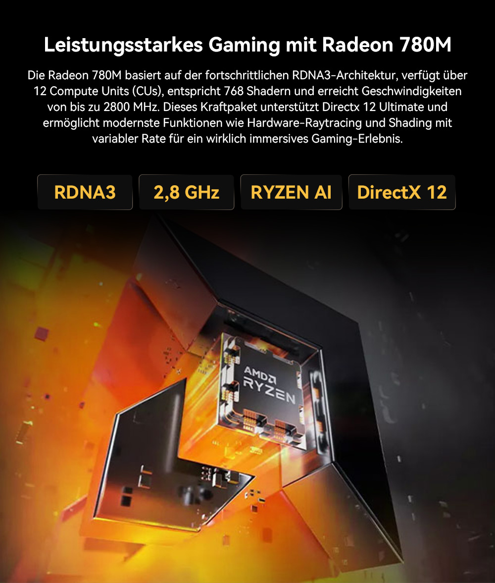 GEEKOM A8 AI Mini-PC, AMD Ryzen 7 8845HS 8 Kerne, max. 5,1 GHz, 32 GB RAM, 1 TB SSD, USB 3.2 Typ C (8K bei 30 Hz) + USB 4.0 Typ C (8K bei 30 Hz) + 2 * HDMI 2.0 (4K bei 60 Hz) Vierfach-Bildschirmanzeige, WiFi 6E Bluetooth 5.2, 3 * USB 3.2 Typ A, 1 * USB 2.0, 1 * RJ45, 1 * Headset-Buchse