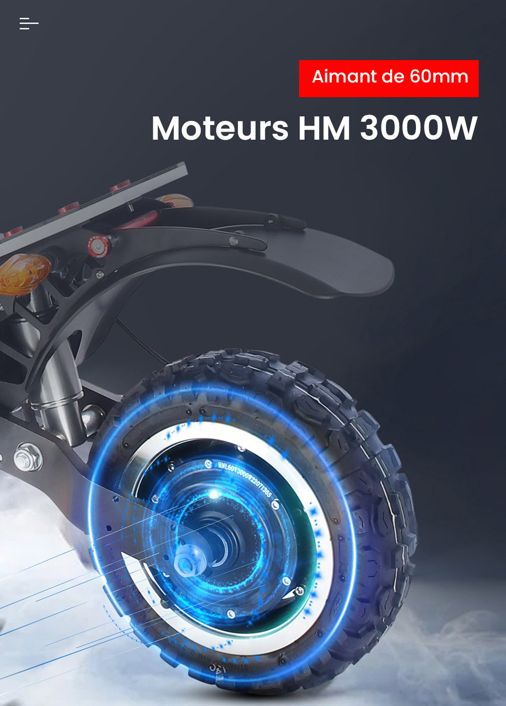Halo Knight T107 Pro Trottinette &eacute;lectrique, Pneu tout-terrain 11 pouces, 3000W*2 Double moteur, Vitesse maximale 95 km/h, Batterie 60V 38.4Ah, Autonomie maximale 80 km