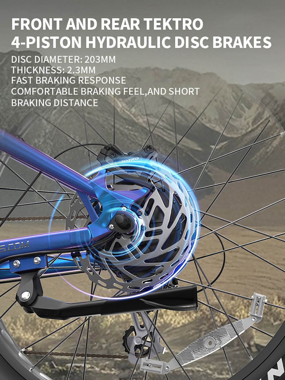 DUOTTS E26 V&eacute;lo &eacute;lectrique, moteur Bafang 750 W, capteur de couple, batterie SAMSUNG 48 V 20 Ah, pneus 26 x 4,0 pouces, vitesse maximale 55 km/h, autonomie maximale 120 km, freins &agrave; disque hydrauliques TEKTRO, suspension avant et arri&egrave;re, Shimano 8 vitesses - Bleu violet