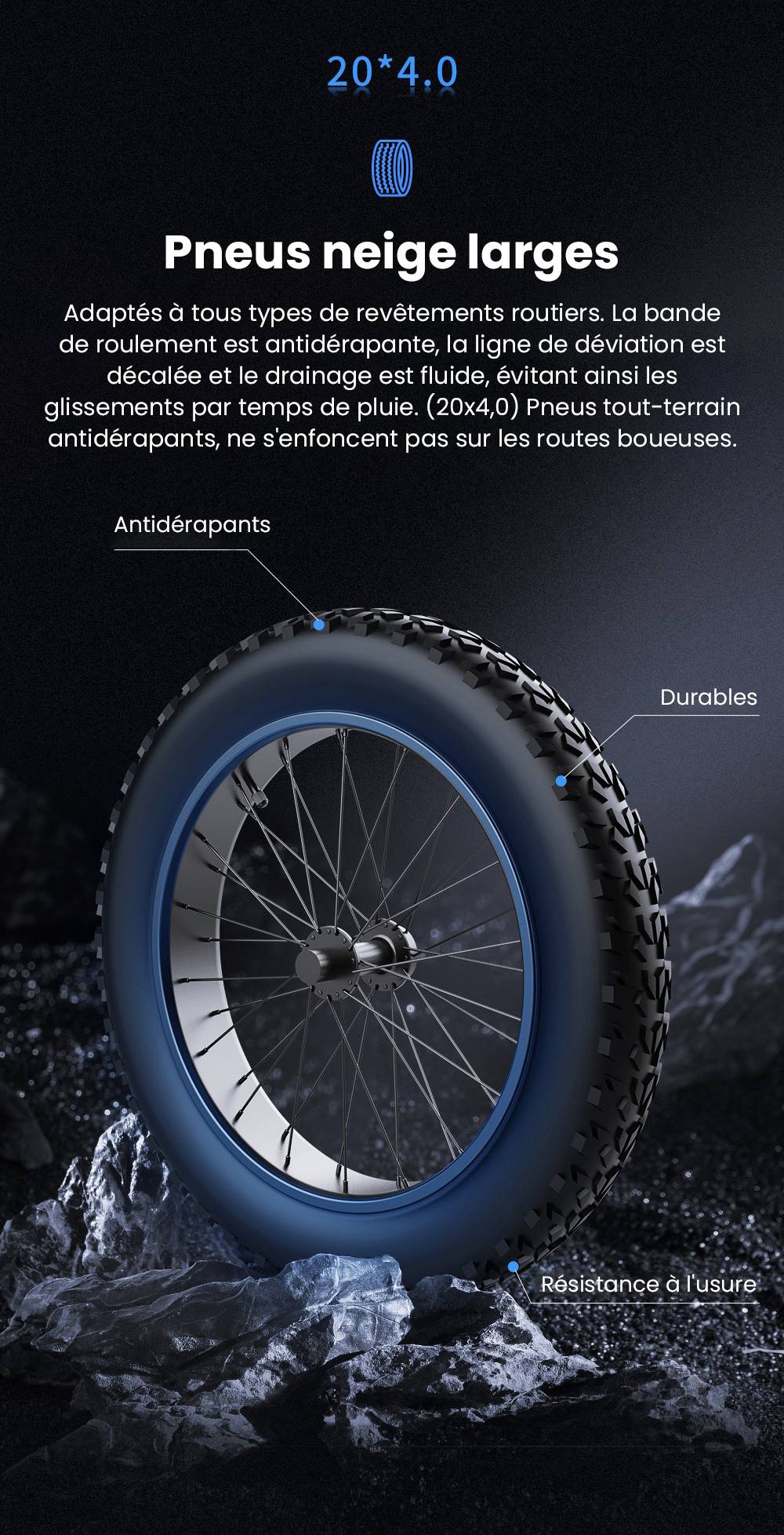 EKXBIKE T1 V&eacute;lo &eacute;lectrique, moteur 1000 W, batterie 48 V 20 Ah, pneu large 20 x 4 pouces, vitesse maximale 50 km/h, autonomie 100 km, freins &agrave; disque, amortisseur hydraulique, Shimano 7 vitesses