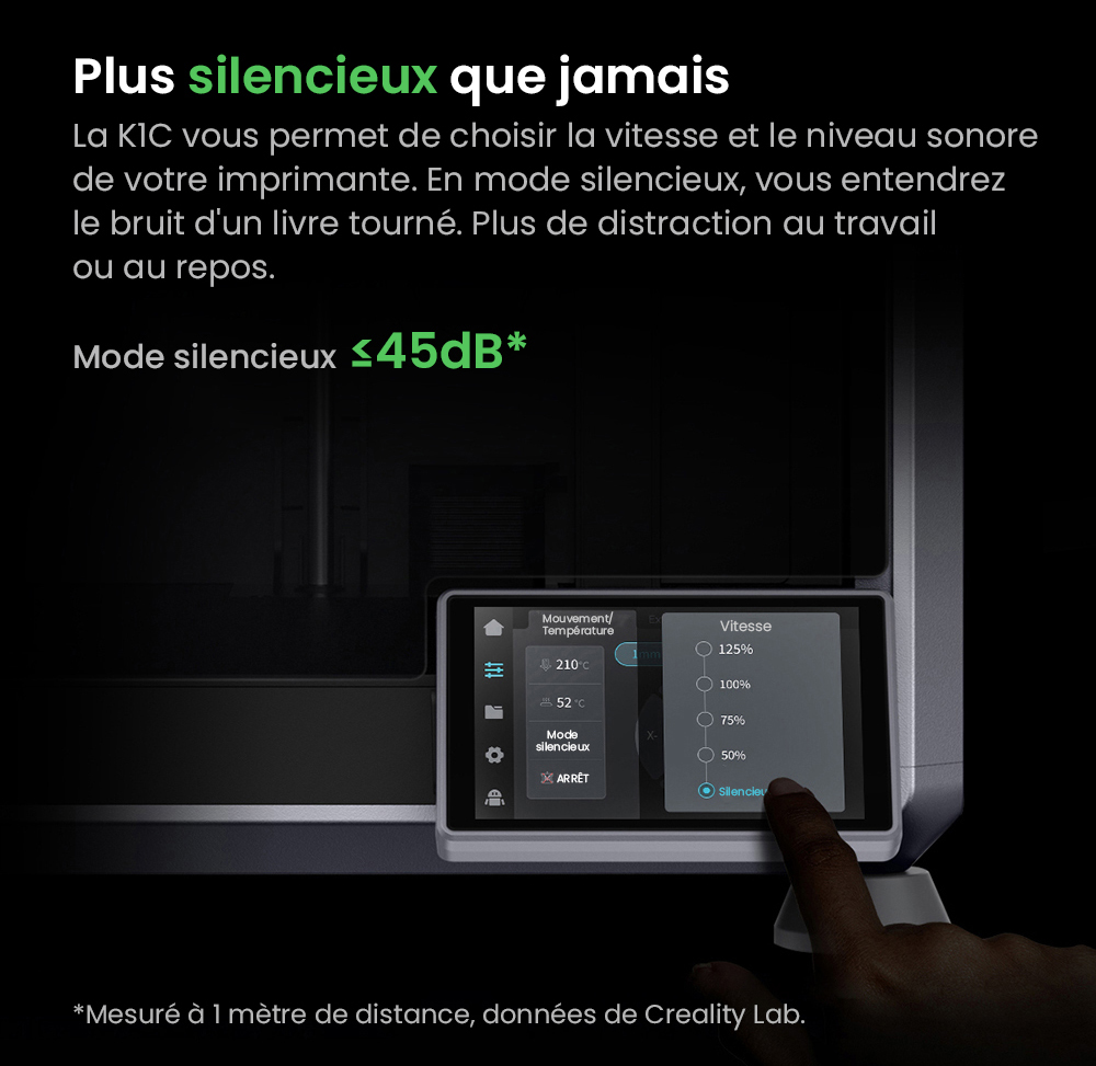 Imprimante 3D Creality K1C, vitesse maximale de 600 mm/s, cam&eacute;ra AI, buse &agrave; changement rapide, extrudeuse enti&egrave;rement en m&eacute;tal, imprime en fibre de carbone, filtre &agrave; air et mode silencieux