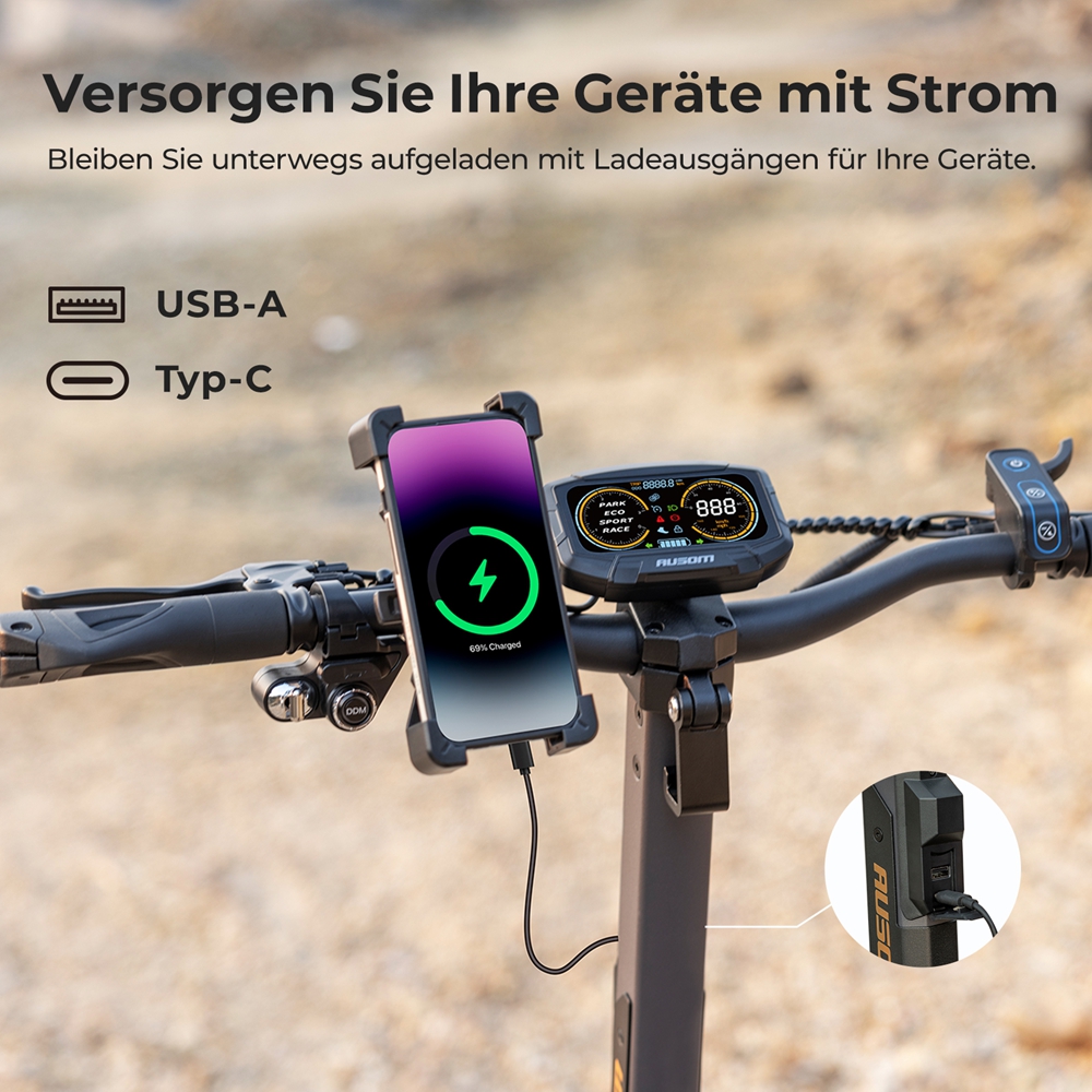 Ausom L2 Max Elektroroller, 2 x 1000 W Motor, 48 V 20,8 Ah Akku, 3 x 10 Zoll Reifen, 65 km/h H&ouml;chstgeschwindigkeit, 90 km Reichweite, Scheibenbremsen vorne und hinten, Schwingenaufh&auml;ngung, versteckte AirTag-Halterung