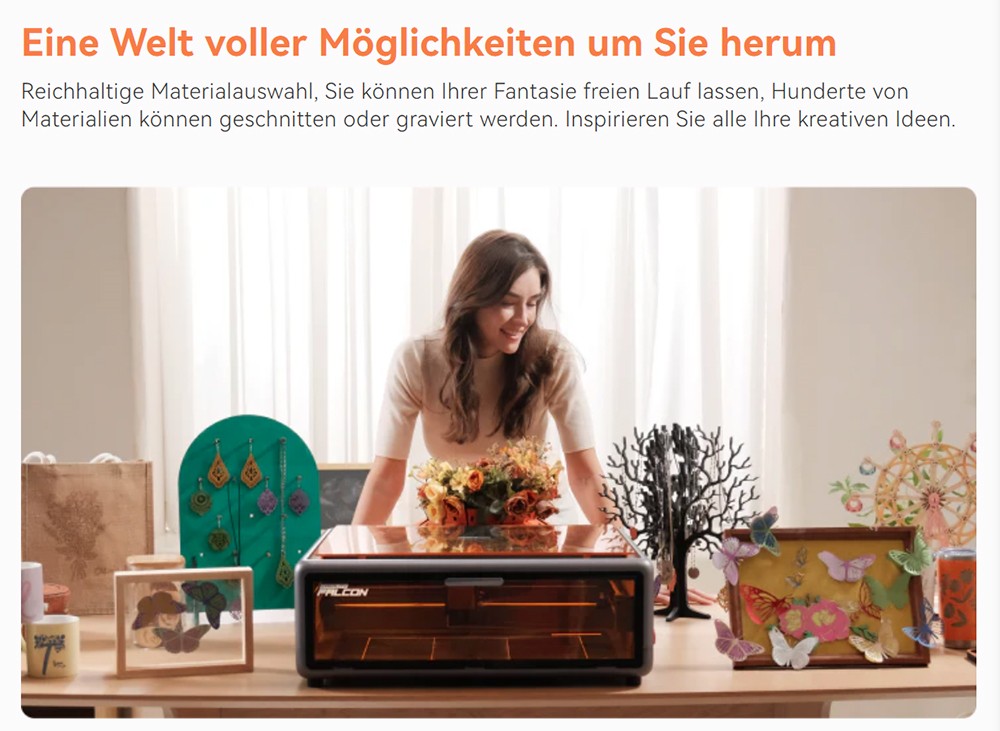 Creality Falcon A1 10 W Lasergravierer/Schneider, Smart-Kamera, 600 mm/s schnelle Geschwindigkeit, Augenschutzabdeckung, Abluftventilator, 305 x 381 mm