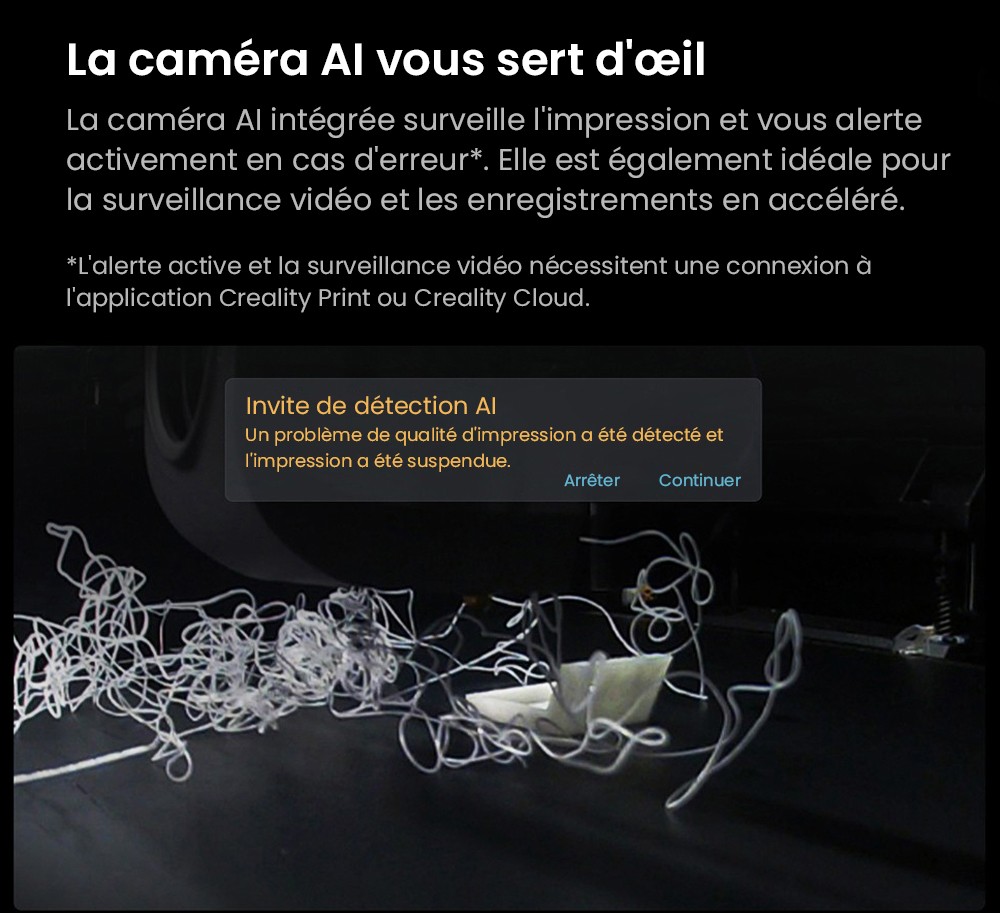 Imprimante 3D Creality K1C, vitesse maximale de 600 mm/s, cam&eacute;ra AI, buse &agrave; changement rapide, extrudeuse enti&egrave;rement en m&eacute;tal, imprime en fibre de carbone, filtre &agrave; air et mode silencieux