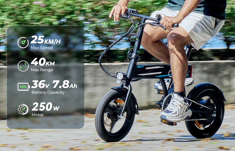 EB1 Faltbares Elektrofahrrad, 250W Motor, 36V 7,8Ah Akku, 14 Zoll Reifen, 25 km/h Höchstgeschwindigkeit, 40 km Reichweite, Scheibenbremse vorne und hinten, LCD-Display - Schwarz